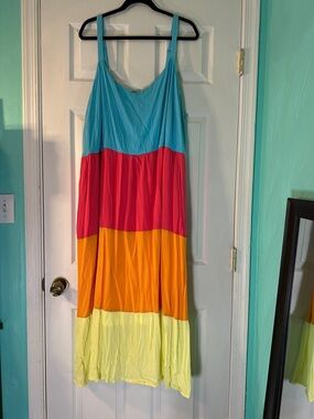 Lane Bryant Colorblock Maxi Dress in Turquoise, Pink & Mustard